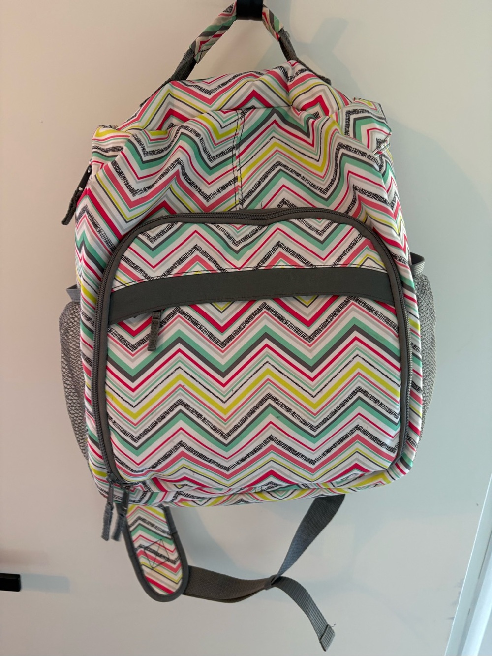 Colorful Chevron Print Backpack Gray Trim Multicolor School Travel Bag